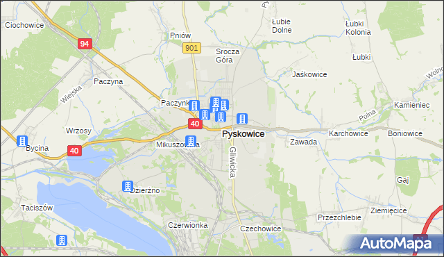 mapa Pyskowice powiat gliwicki, Pyskowice powiat gliwicki na mapie Targeo