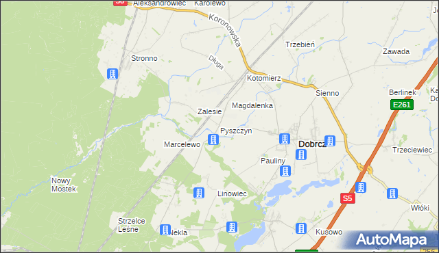 mapa Pyszczyn gmina Dobrcz, Pyszczyn gmina Dobrcz na mapie Targeo