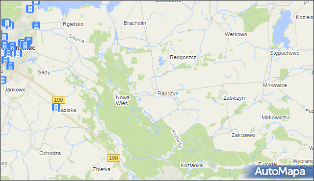 mapa Rąbczyn gmina Wągrowiec, Rąbczyn gmina Wągrowiec na mapie Targeo