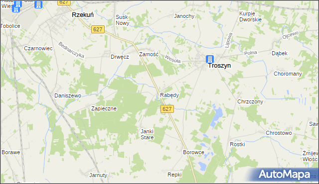 mapa Rabędy gmina Troszyn, Rabędy gmina Troszyn na mapie Targeo