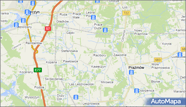 mapa Racibory gmina Tarczyn, Racibory gmina Tarczyn na mapie Targeo