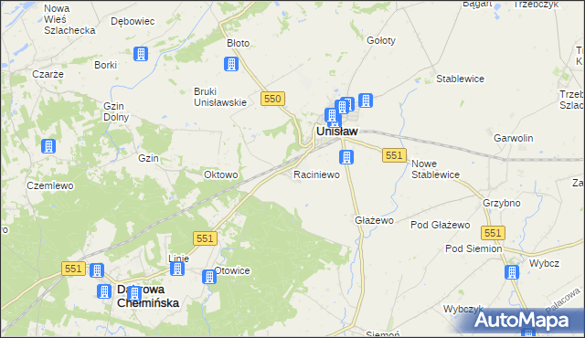 mapa Raciniewo gmina Unisław, Raciniewo gmina Unisław na mapie Targeo