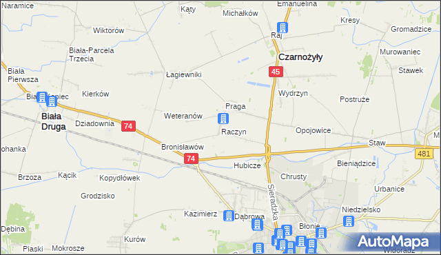 mapa Raczyn gmina Czarnożyły, Raczyn gmina Czarnożyły na mapie Targeo