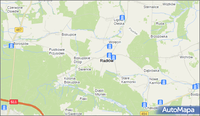 mapa Radłów powiat oleski, Radłów powiat oleski na mapie Targeo