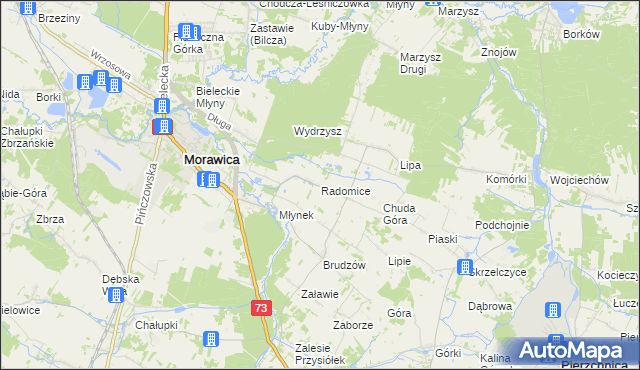 mapa Radomice gmina Morawica, Radomice gmina Morawica na mapie Targeo