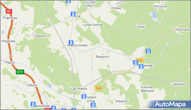 mapa Radomin gmina Nidzica, Radomin gmina Nidzica na mapie Targeo