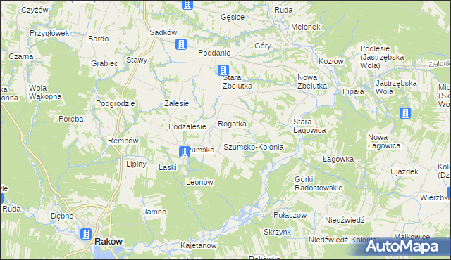 mapa Radostów gmina Raków, Radostów gmina Raków na mapie Targeo