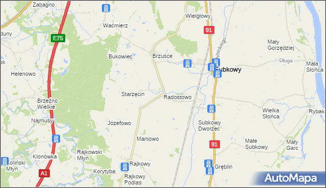 mapa Radostowo gmina Subkowy, Radostowo gmina Subkowy na mapie Targeo