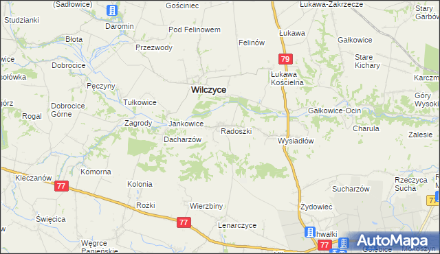 mapa Radoszki gmina Wilczyce, Radoszki gmina Wilczyce na mapie Targeo