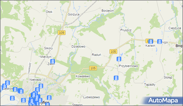 mapa Raduń gmina Gryfice, Raduń gmina Gryfice na mapie Targeo