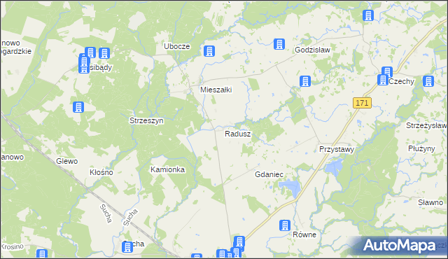 mapa Radusz gmina Grzmiąca, Radusz gmina Grzmiąca na mapie Targeo