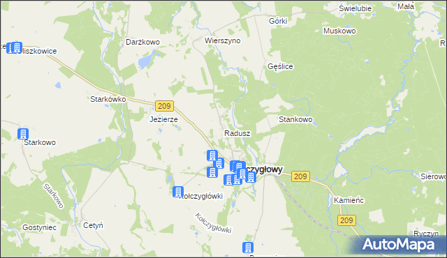mapa Radusz gmina Kołczygłowy, Radusz gmina Kołczygłowy na mapie Targeo