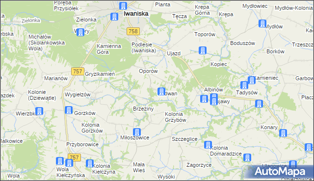 mapa Radwan gmina Iwaniska, Radwan gmina Iwaniska na mapie Targeo