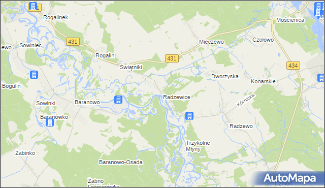 mapa Radzewice, Radzewice na mapie Targeo