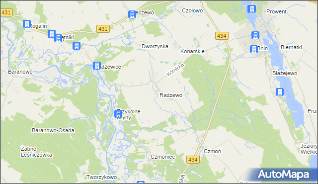 mapa Radzewo gmina Kórnik, Radzewo gmina Kórnik na mapie Targeo