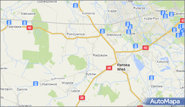 mapa Radziejów gmina Reńska Wieś, Radziejów gmina Reńska Wieś na mapie Targeo