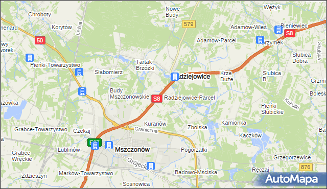 mapa Radziejowice-Parcel, Radziejowice-Parcel na mapie Targeo