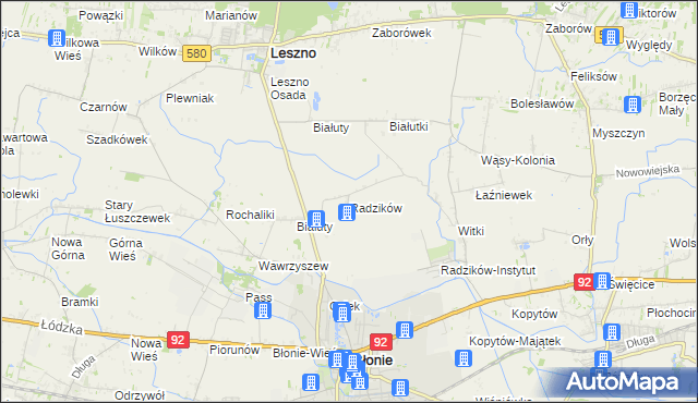 mapa Radzików gmina Błonie, Radzików gmina Błonie na mapie Targeo