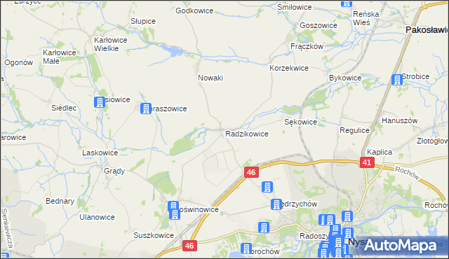 mapa Radzikowice, Radzikowice na mapie Targeo