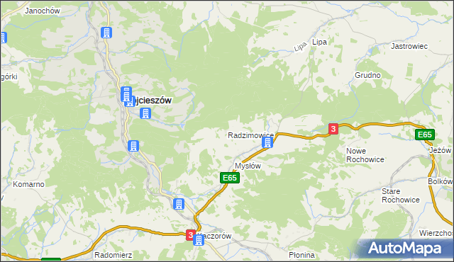 mapa Radzimowice gmina Bolków, Radzimowice gmina Bolków na mapie Targeo