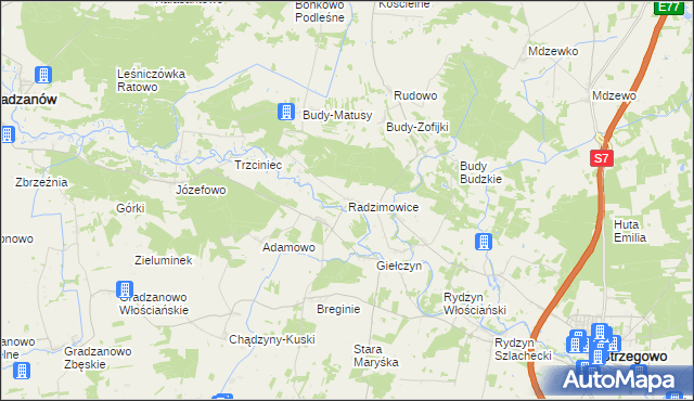 mapa Radzimowice gmina Strzegowo, Radzimowice gmina Strzegowo na mapie Targeo