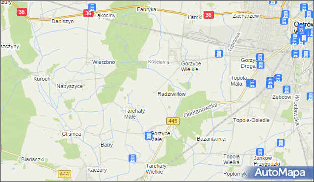 mapa Radziwiłłów gmina Ostrów Wielkopolski, Radziwiłłów gmina Ostrów Wielkopolski na mapie Targeo