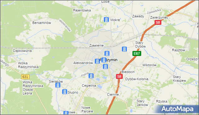 mapa Radzymin powiat wołomiński, Radzymin powiat wołomiński na mapie Targeo