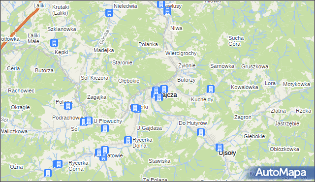 mapa Rajcza, Rajcza na mapie Targeo