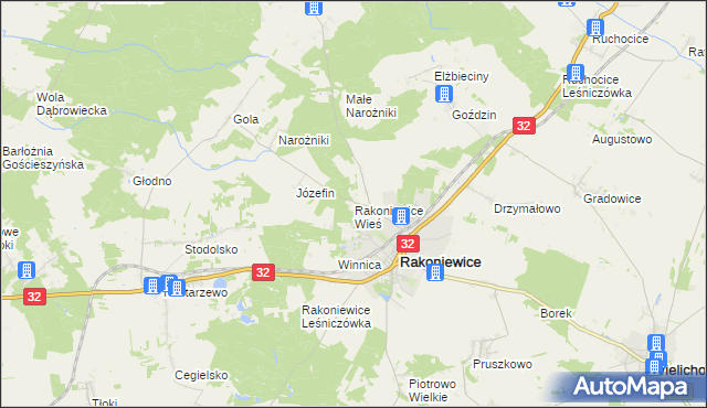 mapa Rakoniewice Wieś, Rakoniewice Wieś na mapie Targeo