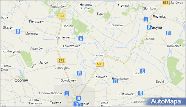 mapa Raków gmina Pacyna, Raków gmina Pacyna na mapie Targeo