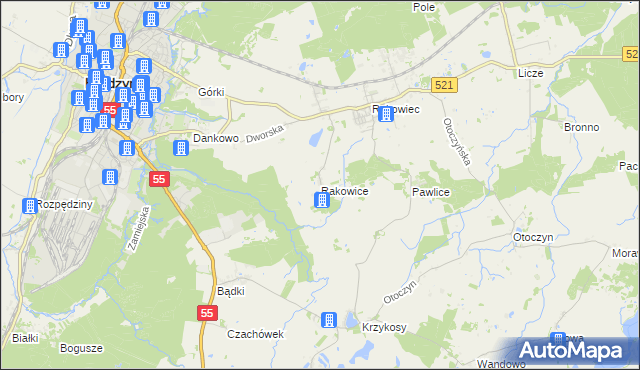 mapa Rakowice gmina Kwidzyn, Rakowice gmina Kwidzyn na mapie Targeo