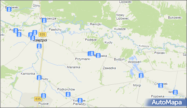 mapa Rakówka gmina Księżpol, Rakówka gmina Księżpol na mapie Targeo
