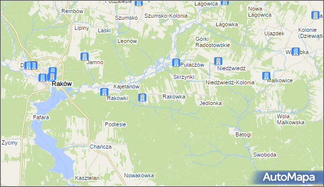 mapa Rakówka gmina Raków, Rakówka gmina Raków na mapie Targeo