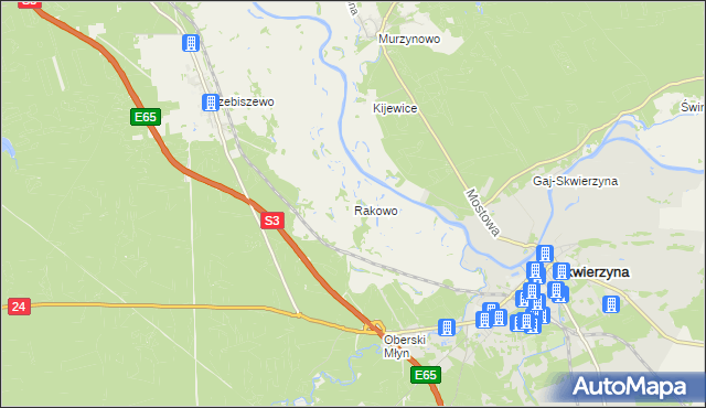 mapa Rakowo gmina Skwierzyna, Rakowo gmina Skwierzyna na mapie Targeo