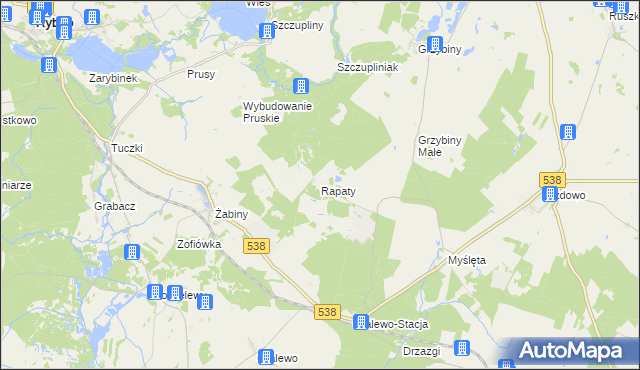 mapa Rapaty gmina Rybno, Rapaty gmina Rybno na mapie Targeo