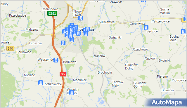 mapa Raszów gmina Trzebnica, Raszów gmina Trzebnica na mapie Targeo