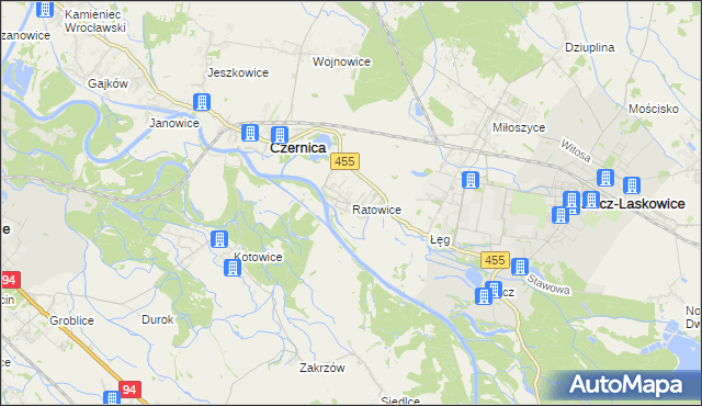 mapa Ratowice gmina Czernica, Ratowice gmina Czernica na mapie Targeo