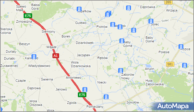 mapa Rębów gmina Gostynin, Rębów gmina Gostynin na mapie Targeo