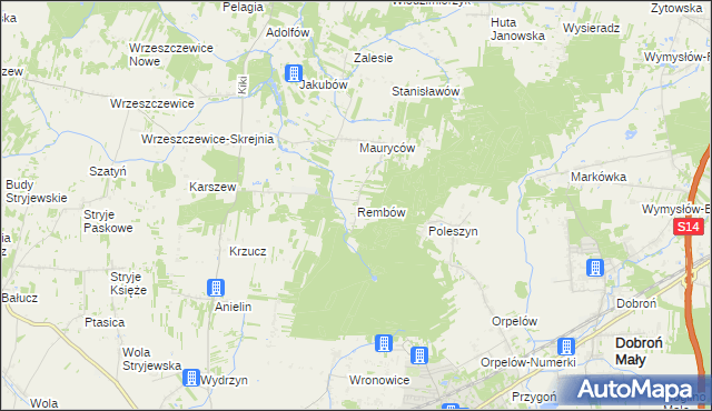 mapa Rembów gmina Łask, Rembów gmina Łask na mapie Targeo