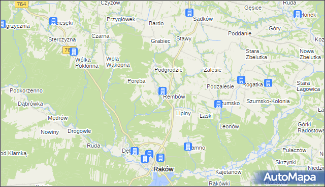 mapa Rembów gmina Raków, Rembów gmina Raków na mapie Targeo