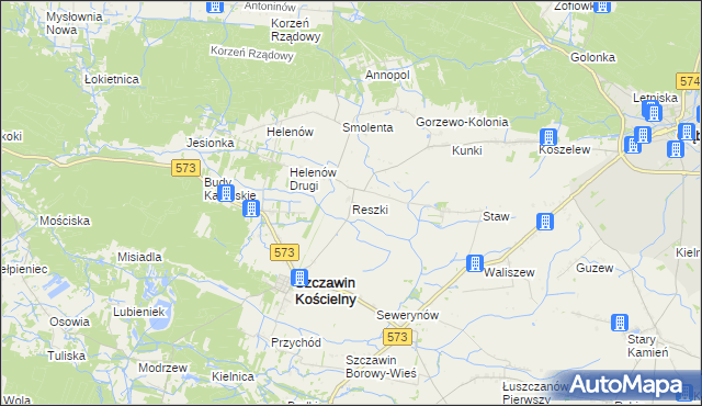 mapa Reszki gmina Szczawin Kościelny, Reszki gmina Szczawin Kościelny na mapie Targeo