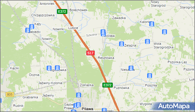 mapa Resztówka gmina Pilawa, Resztówka gmina Pilawa na mapie Targeo