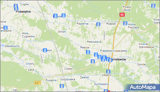 mapa Retków gmina Stanisławów, Retków gmina Stanisławów na mapie Targeo