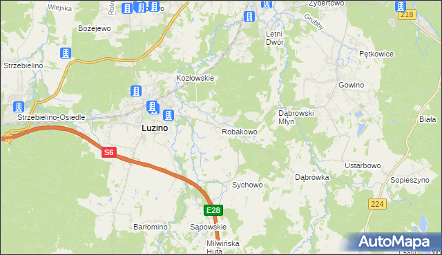 mapa Robakowo gmina Luzino, Robakowo gmina Luzino na mapie Targeo