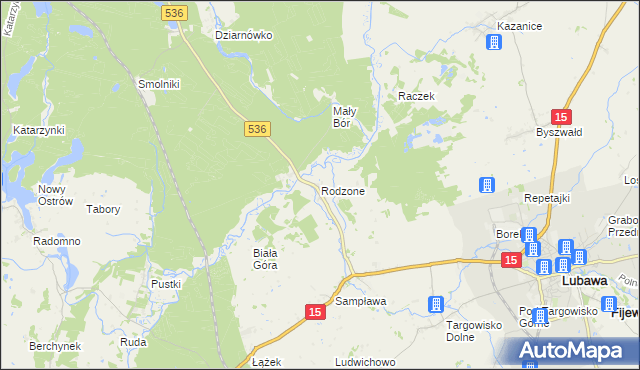 mapa Rodzone gmina Lubawa, Rodzone gmina Lubawa na mapie Targeo