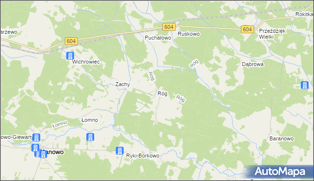 mapa Róg gmina Janowo, Róg gmina Janowo na mapie Targeo