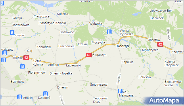 mapa Rogaszyn gmina Kodrąb, Rogaszyn gmina Kodrąb na mapie Targeo
