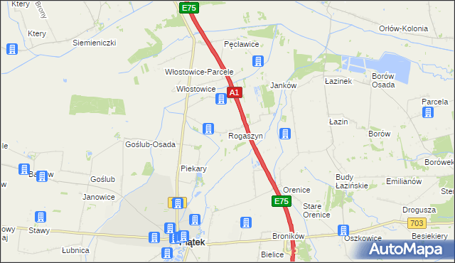 mapa Rogaszyn gmina Piątek, Rogaszyn gmina Piątek na mapie Targeo