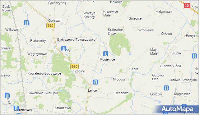 mapa Rogienice gmina Gozdowo, Rogienice gmina Gozdowo na mapie Targeo