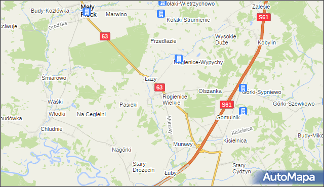 mapa Rogienice Wielkie, Rogienice Wielkie na mapie Targeo